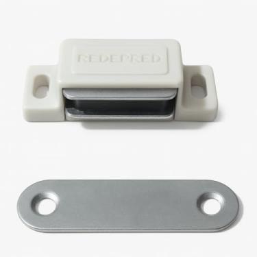 Imagem de Kit 2 Trincos Magnéticos Premium – Fecho Branco com Batente de Aço – Alto Desempenho em Portas de Armário