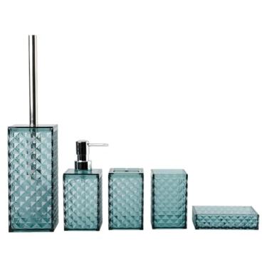 Imagem de Generic Conjunto de 5 acessórios para banheiro: porta-escova de dentes, decoração prática, escova de vaso sanitário, copo para enxaguante bucal e saboneteira, Azul Morandi