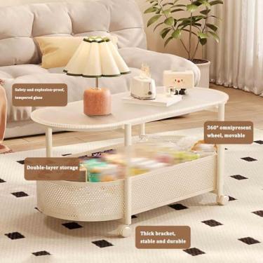 Imagem de Yadlan Mesa de centro com rodas giratórias de 360°, mesas de café modernas Avec dupla camada espaço de armazenamento de grande espaço, ideal como mesa lateral para sala de estar, varanda ou escritório