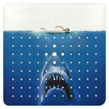 Imagem de Tapete de banheira antiderrapante, tapete de banheira quadrado tubarão tapete de chuveiro com ventosas para adultos crianças idosos 53 x 53 centímetros