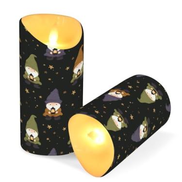 Imagem de Blueangle Pacote com 2 gnomos fofos estrelas velas sem chama com controle remoto e temporizador, velas LED cintilantes (7,6 cm x 15 cm) para decoração de casa, casamento, acampamento (600)