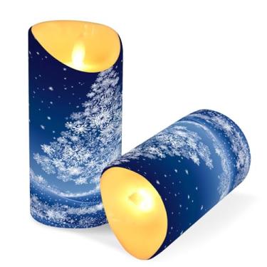 Imagem de Blueangle Pacote com 2 velas de flocos de neve para árvore de Natal sem chamas com controle remoto e temporizador, velas LED cintilantes (7,6 cm x 15 cm) para decoração de casa, casamento, acampamento