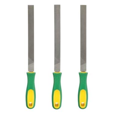 Imagem de HARFINGTON 3 peças de lima de corte plano de 30 cm com dentes de corte duplo de aço de alto carbono com alça de plástico para remoção de rebarbação de madeira de metal