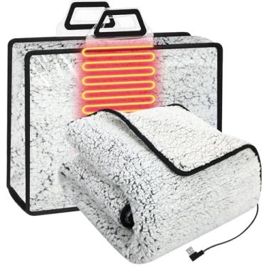 Imagem de Glooglitter Cobertor elétrico aquecido de 127 cm x 152 cm elétrico 5 V alimentado por USB com temporizador e controlador de temperatura para carro, inverno, viagem, casa, escritório, acampamento