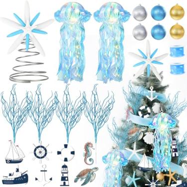 Imagem de MOVINPE Conjunto de enfeites de Natal, decoração de árvore de verão, praia, litoral, oceano, azul claro, decoração de Natal
