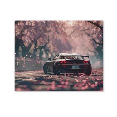 Imagem de HouLaiZhe Static Jdm Car Rx7 Pôster de flor de cerejeira lona decoração de sala estética pintura de parede impressões de sala de galeria decoração de parede para quarto sala de estar escritório 08 x