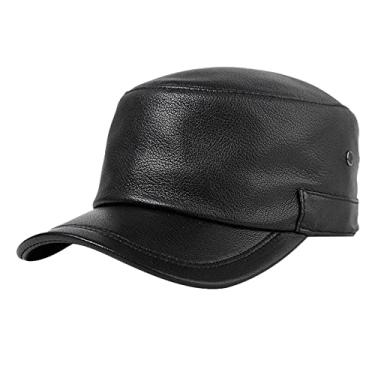Imagem de Boné de beisebol de couro masculino viseira boné militar boné ajustável ao ar livre chapéu de caça caçador respirável (preto-G