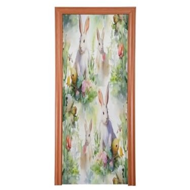 Imagem de Wassud Capa de porta de Halloween 91 cm x 242 cm decoração de coelhos brancos grandes, faixa elástica para porta interna para varanda e porta da frente