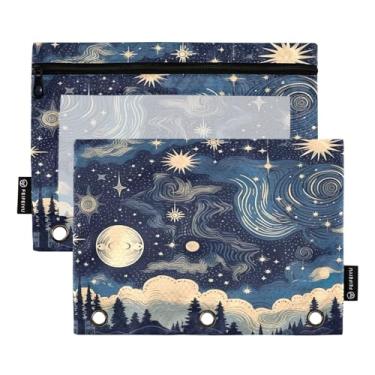 Imagem de Wassud Estrelas e Lua com Nuvens Pacote com 2 Pastas de Fichário Pastas de Bolso com 3 Furos, Pasta Organizadora de Fichários para Casa, Escritório