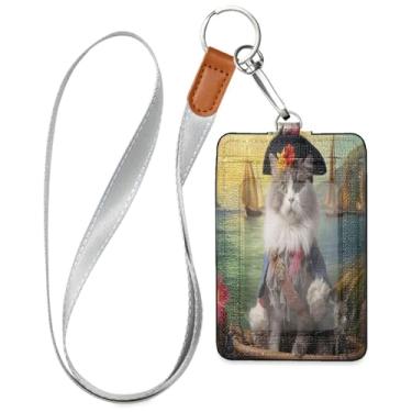 Imagem de Wassud Gato pirata (4) cordões de couro PU para crachás de identificação, porta-chaves, porta-crachás, cartões de crédito para escritórios, funcionários, estudantes, funcionários