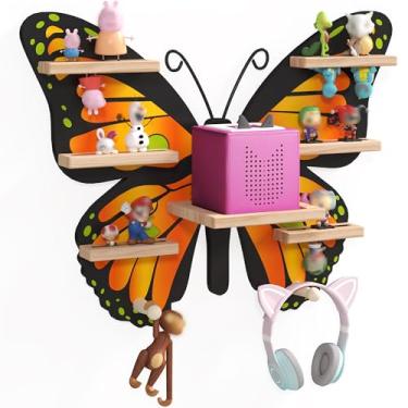 Imagem de Eostbe Prateleira Tonie de borboleta laranja para Tonie e Tonie Box - Prateleira de parede magnética de madeira fofa Tonie para 10 a 15 bonecos Tonie.