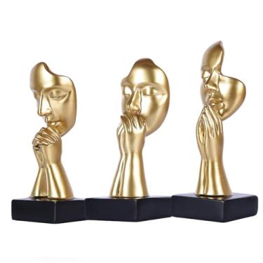 Imagem de XYQXYQ Conjunto de 3 peças de estátuas de pensador, ouro e prata preto arte abstrata meditação oração esculturas, decoração de casa moderna, decoração de mesa, decoração de casa ou escritório