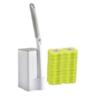 Imagem de Baoblaze Conjunto de escova e suporte descartáveis ​​para vaso sanitário, de limpeza doméstica eficiente para manutenção do vaso sanitário, Refis Amarelos