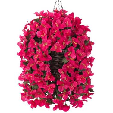 Imagem de Ivydale Cesta suspensa de flores artificiais buganvílias para decoração de primavera ao ar livre, 3 peças de flores de seda, plantas falsas, videiras longas parecem realmente resistentes a UV para