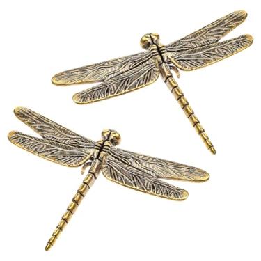 Imagem de Tucnoeu 2 peças de enfeite de estátua de metal de libélula, estatuetas de metal de libélula, mini estatueta de inseto para decoração de mesa de escritório em casa, jardim, mesa