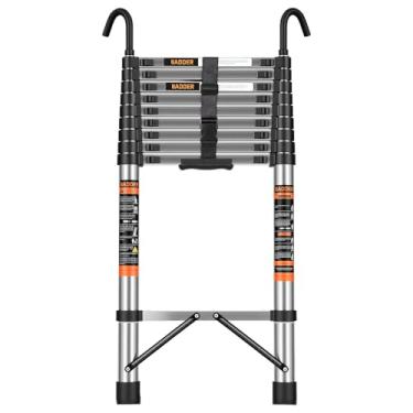 Imagem de Escada telescópica, escada de extensão de 3 m com ganchos, capacidade máxima de 150 kg, escada telescópica dobrável para trailer, telhado, ambiente externo