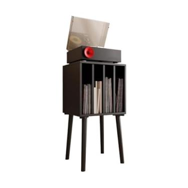 Imagem de Suporte para armazenamento de CDs Armário minimalista para CDs na sala de estar, com porta-objetos em madeira(Preto)