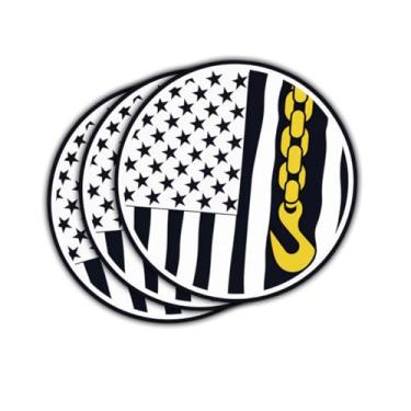 Imagem de 3 peças de gancho e corrente de caminhão de reboque bandeira EUA adesivo wrecker operador presente para recuperação resistente caminhão de reboque gancho e corrente adesivos mecânicos decalque de