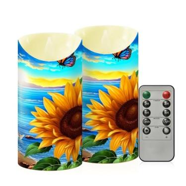 Imagem de Wassud Pacote com 2 velas sem chama de girassol e borboleta com controle remoto, velas realistas cintilantes com temporizador, velas decorativas para Natal, casamento, festa, decoração de casa média