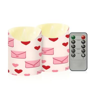 Imagem de Wassud Pacote com 2 envelopes e corações vermelhos velas sem chama com controle remoto, velas realistas cintilantes com temporizador, velas decorativas para Natal, casamento, festa, decoração de casa