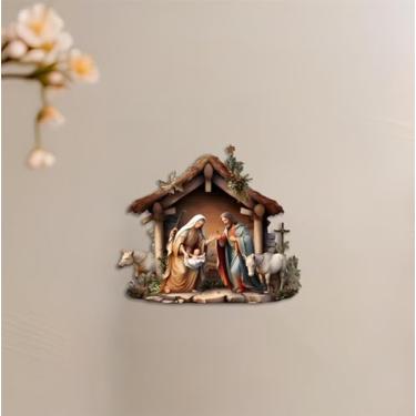 Imagem de Ímã de geladeira de acrílico para presépio de Natal, família religiosa (Maria, José, bebê Jesus) com ímã de geladeira estável e animais, decoração de casa de Natal/BXT-X17