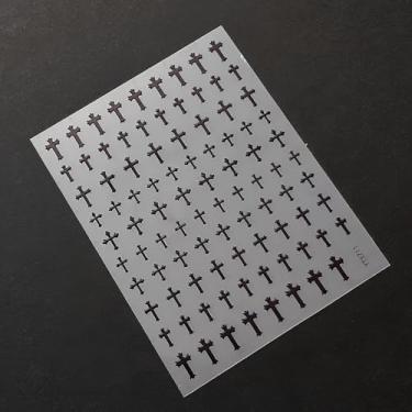 Imagem de Folha de adesivos de cruz preta - 100 decalques de cruz preta fosca em uma folha para batismo, batizado e artesanato DIY (0,5 polegada cada) (preto)