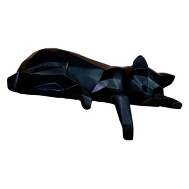 Imagem de Fenteer Estátua de gato em resina, escultura ornamental, obra de arte decorativa para casa, estátua de animal para mesa, armário, quarto ou prateleira, Gato Deitado