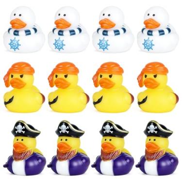 Imagem de BOZILY Pacote com 12 mini patos de borracha, bonecos sortidos de pato pirata de 5 cm para decoração de painel de carro, acessórios de interior de automóveis, decoração de painel para veículos