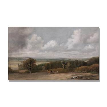 Imagem de NHLDZYH Arte em tela de paisagem estilo Constable, (sem título 64), pintura romântica do campo inglês, decoração de parede texturizada com pincelada pesada. Apenas tela de 40 x 68 cm - 15,7 x 26,8 pol