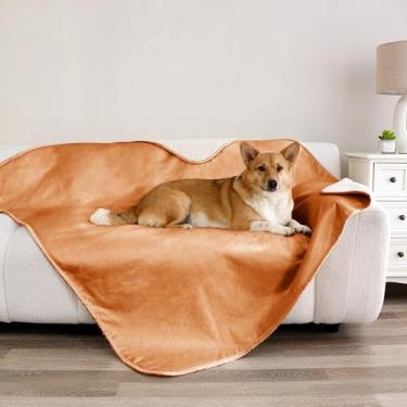 Imagem de Tuffeel Cobertor impermeável para cães, cobertores reversíveis de sherpa para sofá, protetor de sofá-cama à prova de vazamento lavável - 127 x 152 cm, laranja