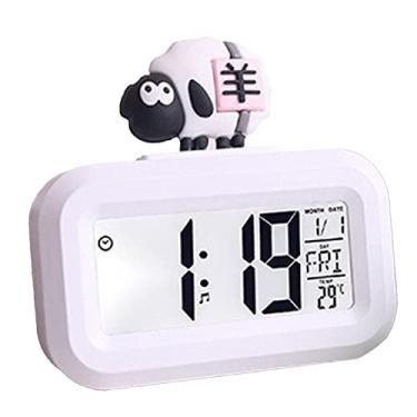 Imagem de Estink Relógio Eletrônico Fofo, Relógio de Alarme de Mesa LED Cartoon Com Calendário e Exibição de Temperatura, para Quarto de Crianças e Decoração de Casa (ovelha branca)