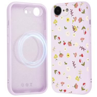 Imagem de FBHGLOA Capa magnética para iPhone 16e de 6,1 polegadas, capa de telefone com flores fofas, compatível com MagSafe, capa floral vintage estética para mulheres e meninas, à prova de choque, macia, fina