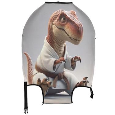 Imagem de Joisal Capa de bagagem para viagem, dinossauro, karatê, pintura protetora engraçada, capa de viagem e viagem, Dinossauro Karatê Engraçado, L, Fits 26-28 Inch Case, Capa de mala