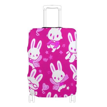 Imagem de Joisal Linda capa de mala rosa com corações de coelhos, fofo, protetor de bagagem, identificadores personalizados, acessórios de mala de viagem, P, serve para capa de 45 a 50 cm, Corações de coelho