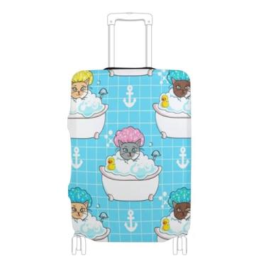 Imagem de Toucas de banho de gatos fofos, capas de bagagem, protetor de mala, elástico com estampa animal, presentes de viagem, manga de bagagem, P, serve para capa de 45 a 50 cm, Toucas de banho fofas para