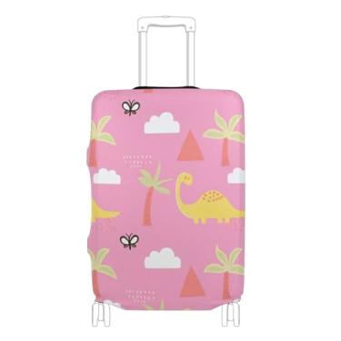 Imagem de Joisal Capas de bagagem para protetores de mala antiarranhões Cool Flight Travel Suitcase Sleeve Cute Pink Yellow Cartoon Dinosaurs, P, serve para capa de 45 a 50 cm, Dinossauros fofos de desenho