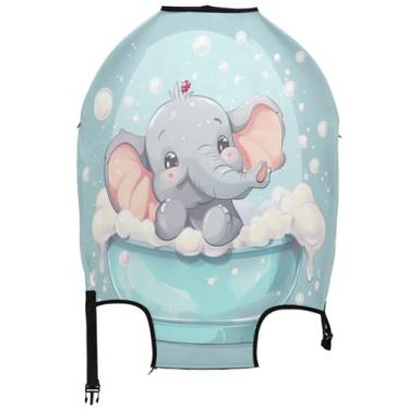 Imagem de Joisal Linda capa de mala azul claro elefante fofo protetor de bagagem impressões laváveis acessórios de viagem manga de mala, Elefante fofo azul claro, M, Fits 22-24 Inch Case, Capa de mala