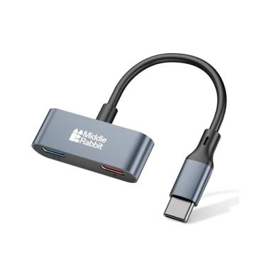 Imagem de Divisor USB C 1 entrada 2 saídas, adaptador USB-C duplo com carregamento rápido PD de 60 W + porta de dados (USB 2.0), fone de ouvido e divisor de carregamento, compatível com iPhone, Android, iPad