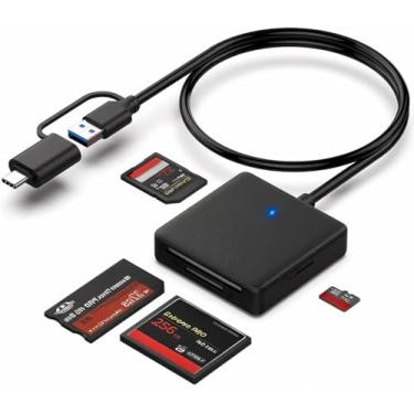 Imagem de Leitor de cartão SD, 4 em 1 USB 3.0 e USB-C para adaptador de cartão SD MS CF TF, leitor de cartão de memória micro 5Gbps para MacOS, Vindows, Linux, Android