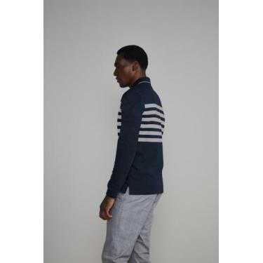 Imagem de Camisa Polo Manga Longa Malha Slim Fit - Azul Marinho / Cinza - HIGHST