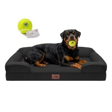 Imagem de Cama ortopédica para cães extragrande, caixa de ovos, impermeável, 2GG, espuma viscoelástica com capa removível lavável e fundo antiderrapante, brinquedo de bola de tênis, 114 x 89 cm