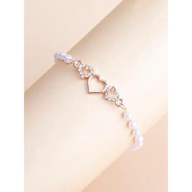 Imagem de Pulseiras de coração e pérolas douradas para mulheres, design de punho moderno, joias, presente, estilo contemporâneo, presentes de amizade, Medium, Latão, Sem Pedra Preciosa