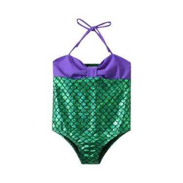 Imagem de Maiô Infantil Roxo Com Estampa De Sereia Para Meninas, Roupa De Banho 