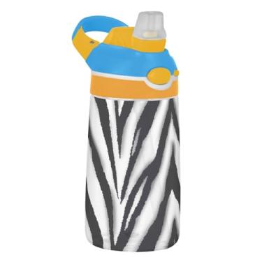 Imagem de Garrafa de água infantil zebra preta branca 473 ml Tritan garrafa de água de plástico portátil com tampa de canudo 473 ml copo de viagem infantil à prova de vazamento, reutilizável, alça de transporte
