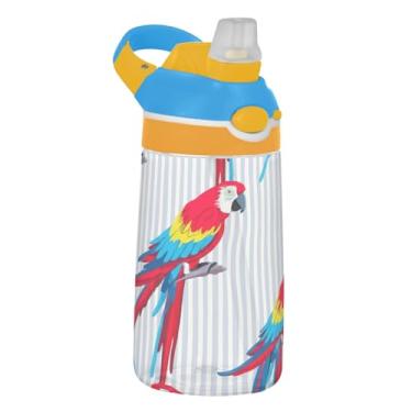 Imagem de Garrafa de água esportiva infantil de animais listrados com araras fofas para escola, 473 ml, garrafa de água Tritan de 473 ml com canudo, copos portáteis de viagem para crianças, reutilizáveis, alça