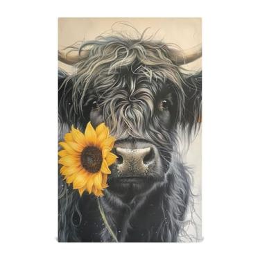 Imagem de Toalhas de prato decorativas Highland Cow Calf para cozinha toalhas de chá de mão panos de prato fofos panos de prato absorventes de secagem rápida 45 x 71 cm, pacote com 6