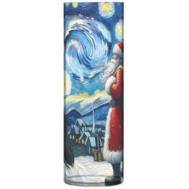 Imagem de Vaso redondo de plástico de Natal Noite estrelada Papai Noel fofo vaso de flores de cilindro decorativo decoração de mesa de centro de mesa, 30 cm x 9,9 cm