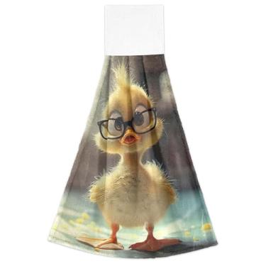 Imagem de Joitme Pato de desenho animado engraçado primavera toalhas de mão com laços pendurados forno toalha de chá conjunto de 2 toalhas de cozinha ultra absorventes decorativas, 18,2 x 14 polegadas