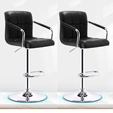 Imagem de Banco de bar, banco de bar, banco de bar de couro, banco de bar ajustável em altura, banco de bar giratório com encosto, banquinho de bar de café da manhã para cozinha com apoio para os pés, conjunto