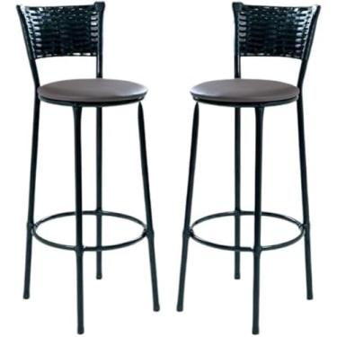 Imagem de kit 2 banquetas banco alto de cozinha bancada balcão bares área gourmet junco Preto (marrom)